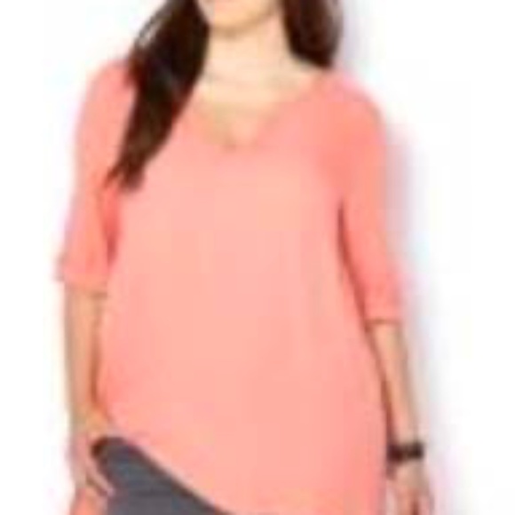 TUNIC BLOUSE, SALMON PINK, SIZE 4X, RAYON, ¾ SLEEVES, V NECK, ADDITION ELLE, TAG - Picture 1 of 2